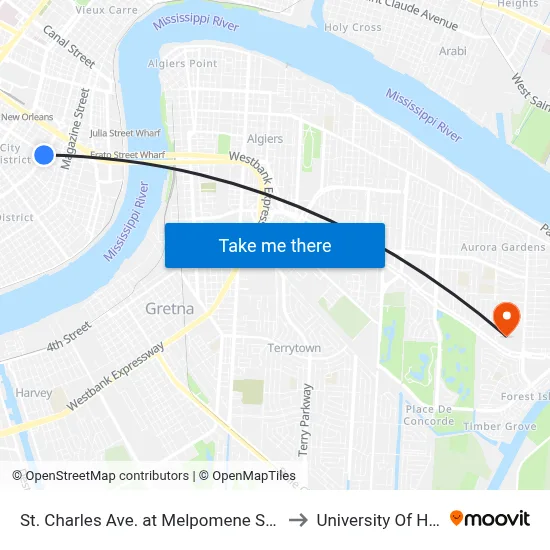 St. Charles Ave. at Melpomene St. Or Ml King Blvd. to University Of Holy Cross map
