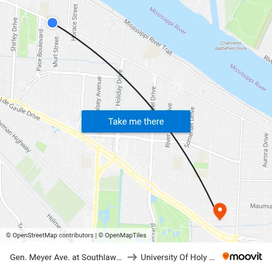 Gen. Meyer Ave. at Southlawn Blvd. to University Of Holy Cross map