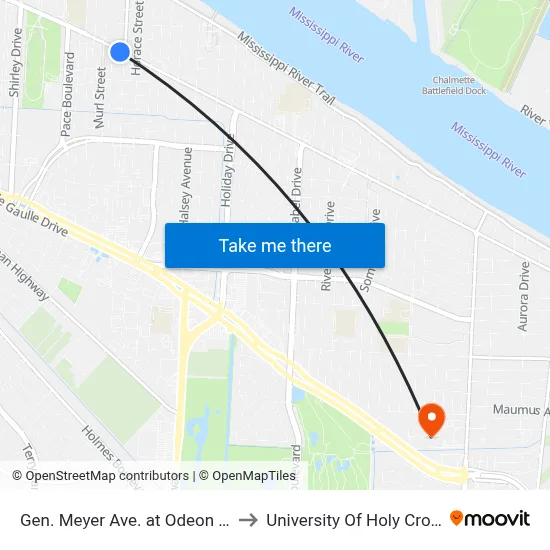 Gen. Meyer Ave. at Odeon St. to University Of Holy Cross map