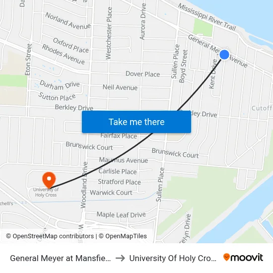 General Meyer at Mansfield to University Of Holy Cross map