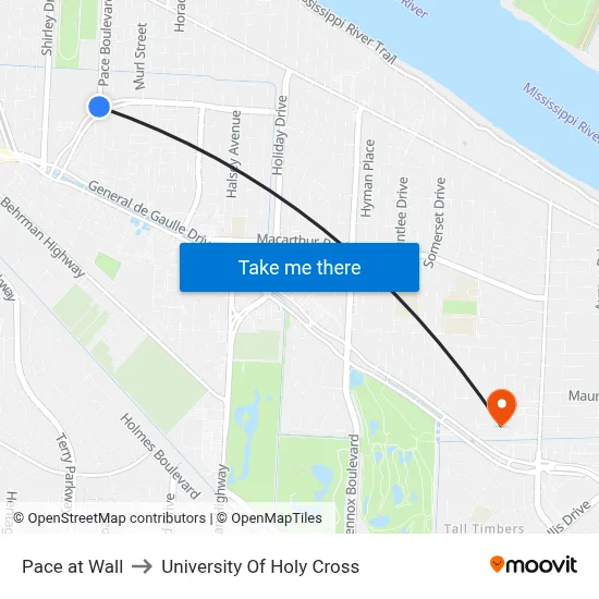 Pace at Wall to University Of Holy Cross map