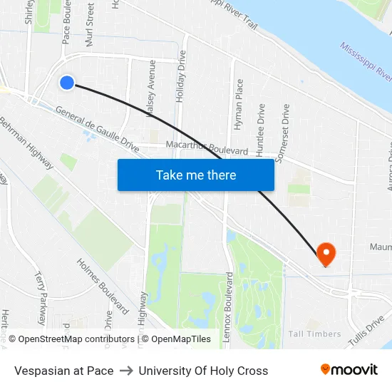 Vespasian at Pace to University Of Holy Cross map