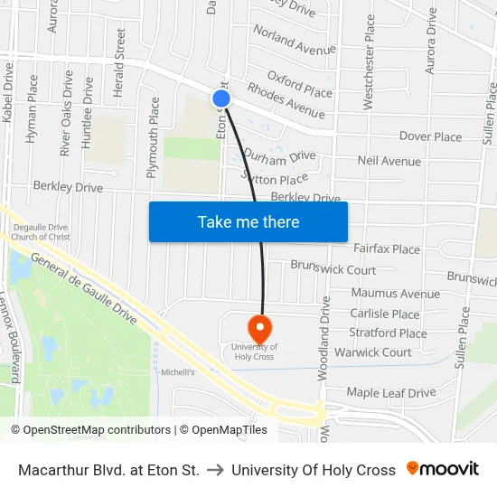 Macarthur Blvd. at Eton St. to University Of Holy Cross map