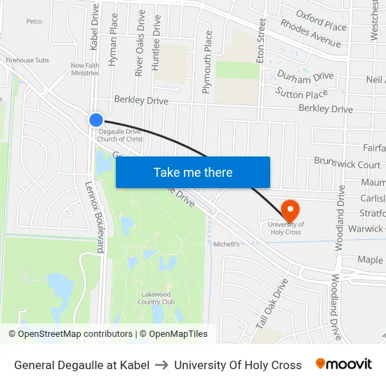 General Degaulle at Kabel to University Of Holy Cross map