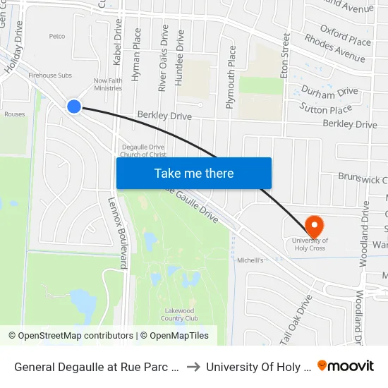 General Degaulle at Rue Parc Fontaine to University Of Holy Cross map
