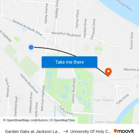 Garden Oaks at Jackson Landing to University Of Holy Cross map
