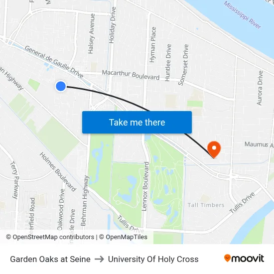 Garden Oaks at Seine to University Of Holy Cross map