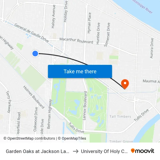 Garden Oaks at Jackson Landing to University Of Holy Cross map