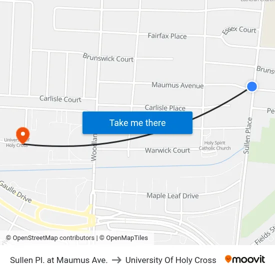 Sullen Pl. at Maumus Ave. to University Of Holy Cross map