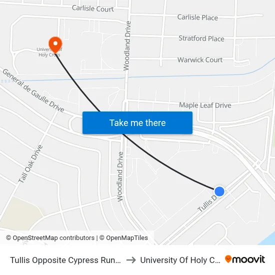 Tullis Opposite Cypress Run Apts. to University Of Holy Cross map