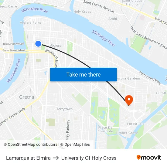 Lamarque at Elmira to University Of Holy Cross map