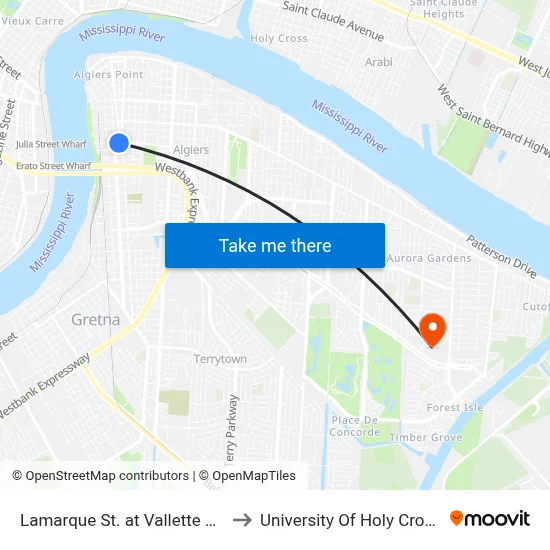 Lamarque St. at Vallette St. to University Of Holy Cross map