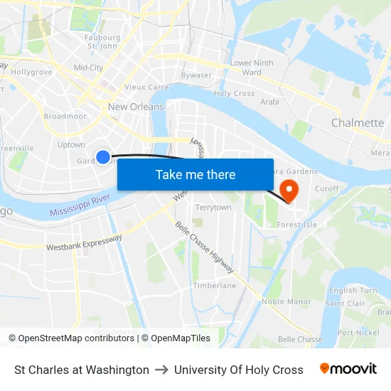 St Charles at Washington to University Of Holy Cross map