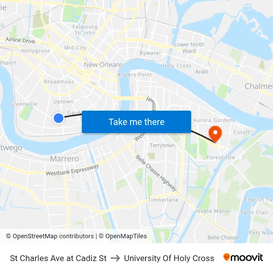 St Charles Ave at Cadiz St to University Of Holy Cross map