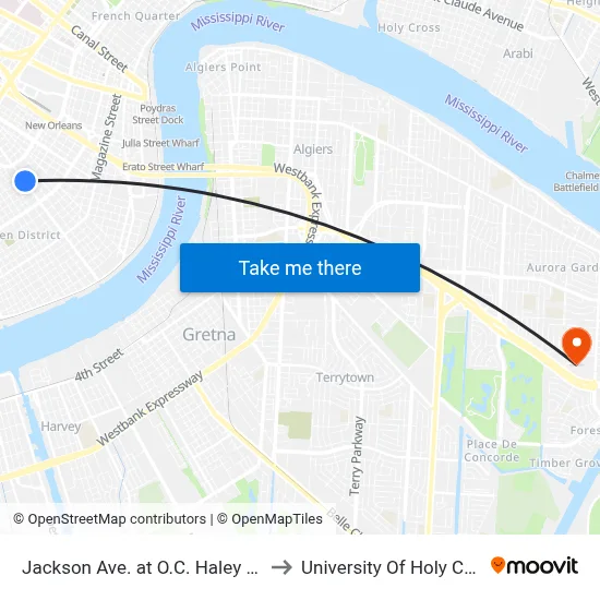 Jackson Ave. at O.C. Haley Blvd. to University Of Holy Cross map