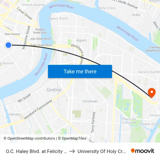 O.C. Haley Blvd. at Felicity St. to University Of Holy Cross map