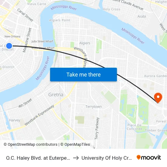 O.C. Haley Blvd. at Euterpe St. to University Of Holy Cross map