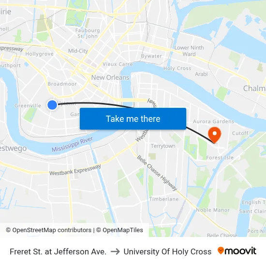 Freret St. at Jefferson Ave. to University Of Holy Cross map