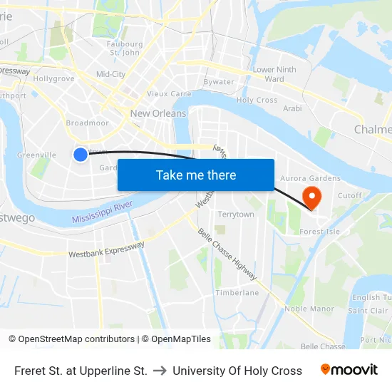 Freret St. at Upperline St. to University Of Holy Cross map