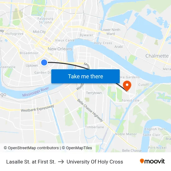 Lasalle St. at First St. to University Of Holy Cross map