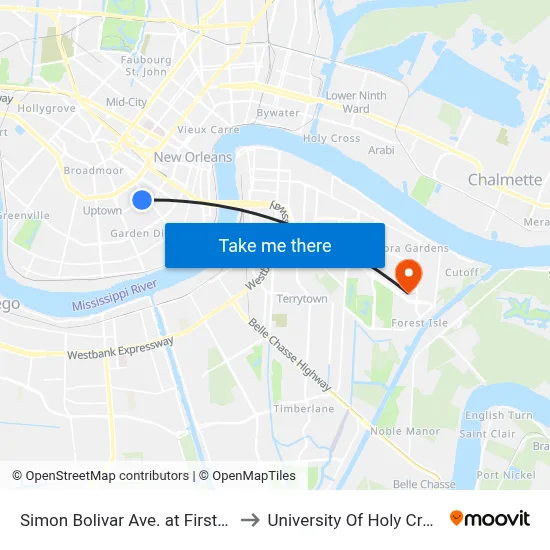 Simon Bolivar Ave. at First St. to University Of Holy Cross map