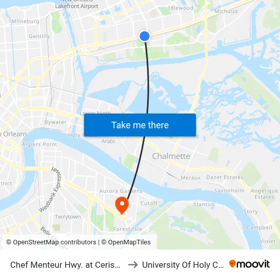 Chef Menteur Hwy. at Cerise Ave. to University Of Holy Cross map