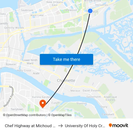 Chef Highway at Michoud (In) to University Of Holy Cross map