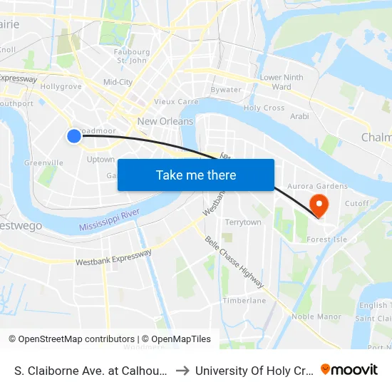 S. Claiborne Ave. at Calhoun St. to University Of Holy Cross map