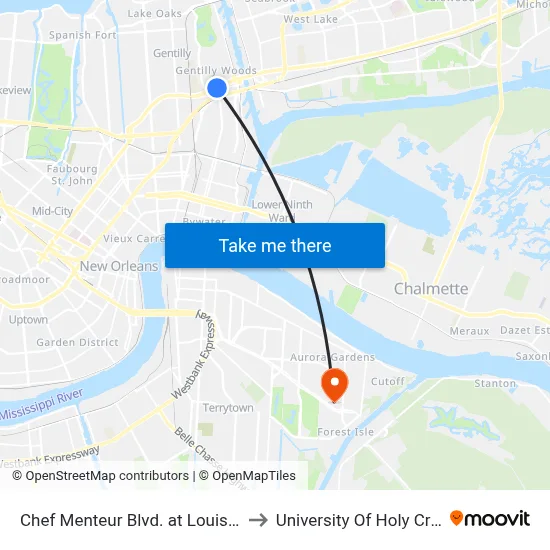 Chef Menteur Blvd. at Louisa St. to University Of Holy Cross map