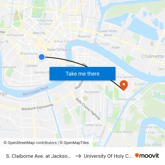 S. Claiborne Ave. at Jackson Ave. to University Of Holy Cross map