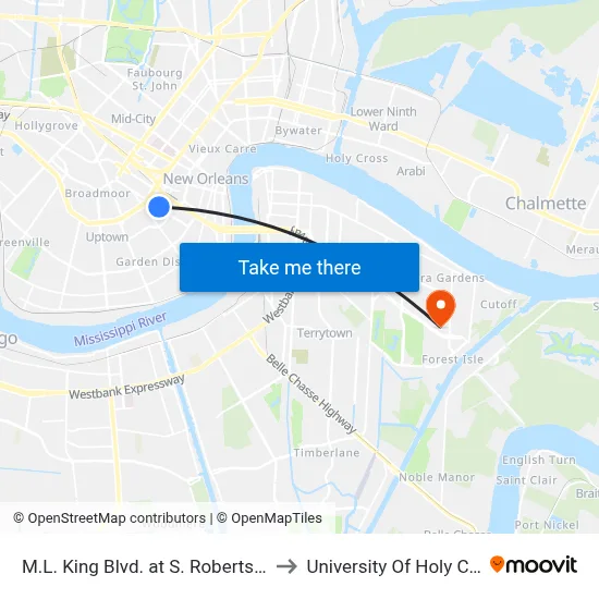 M.L. King Blvd. at S. Robertson St. to University Of Holy Cross map