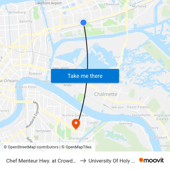 Chef Menteur Hwy. at Crowder Blvd. to University Of Holy Cross map