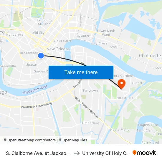 S. Claiborne Ave. at Jackson Ave. to University Of Holy Cross map