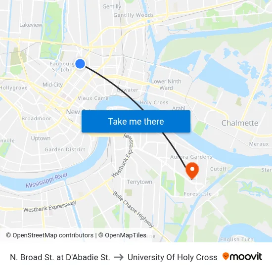 N. Broad St. at D'Abadie St. to University Of Holy Cross map