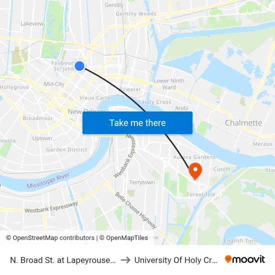 N. Broad St. at Lapeyrouse St. to University Of Holy Cross map