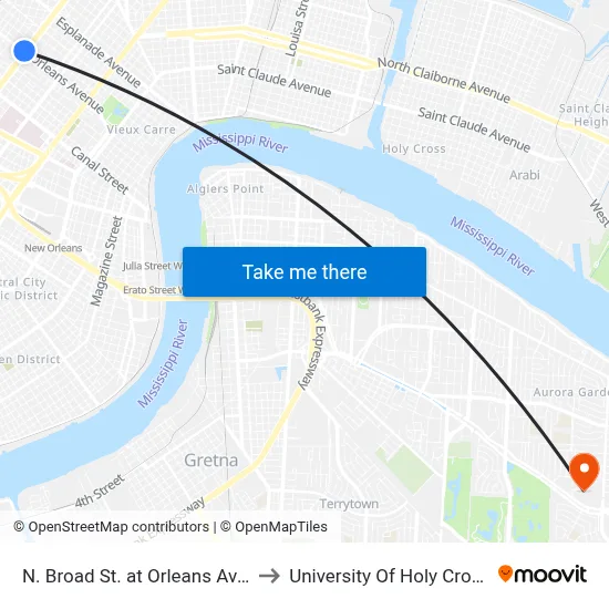 N. Broad St. at Orleans Ave. to University Of Holy Cross map