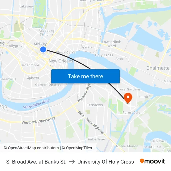 S. Broad Ave. at Banks St. to University Of Holy Cross map