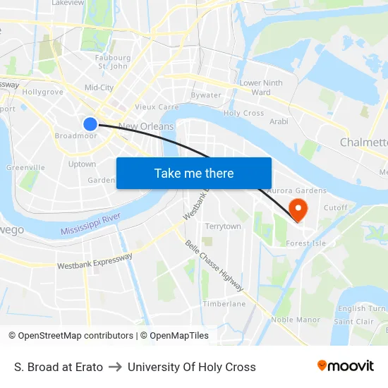 S. Broad at Erato to University Of Holy Cross map