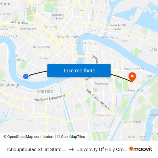 Tchoupitoulas St. at State St. to University Of Holy Cross map