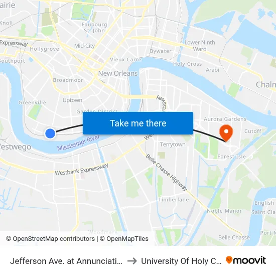 Jefferson Ave. at Annunciation St. to University Of Holy Cross map