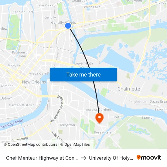 Chef Menteur Highway at Congress Dr. to University Of Holy Cross map