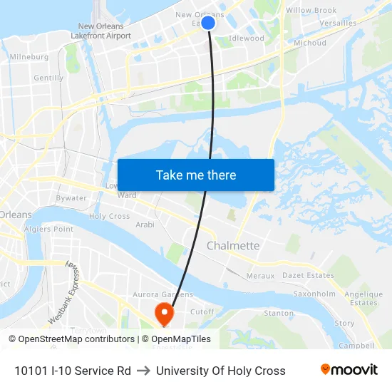 10101 I-10 Service Rd to University Of Holy Cross map