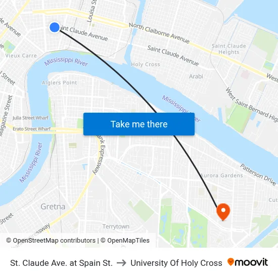 St. Claude Ave. at Spain St. to University Of Holy Cross map