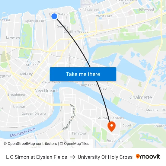 L C Simon at Elysian Fields to University Of Holy Cross map