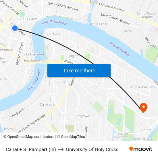 Canal + S. Rampart (In) to University Of Holy Cross map