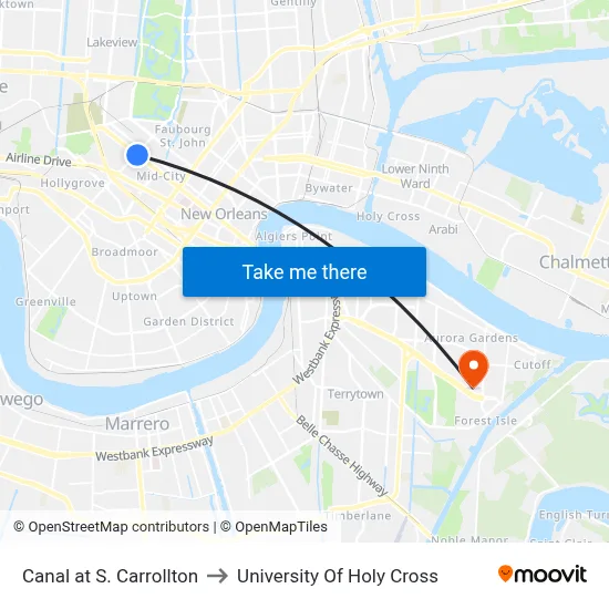 Canal at S. Carrollton to University Of Holy Cross map