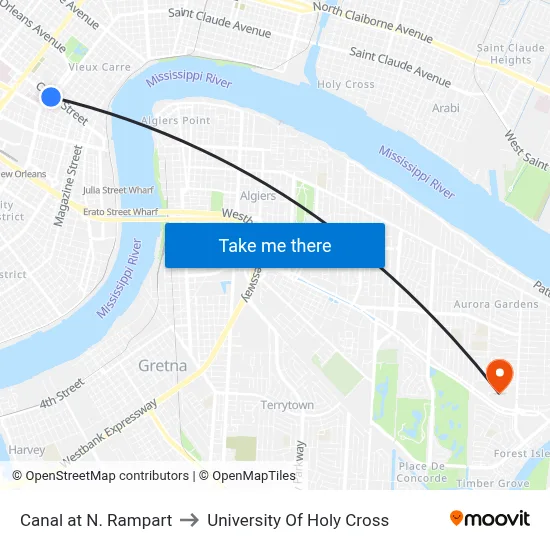 Canal at N. Rampart to University Of Holy Cross map