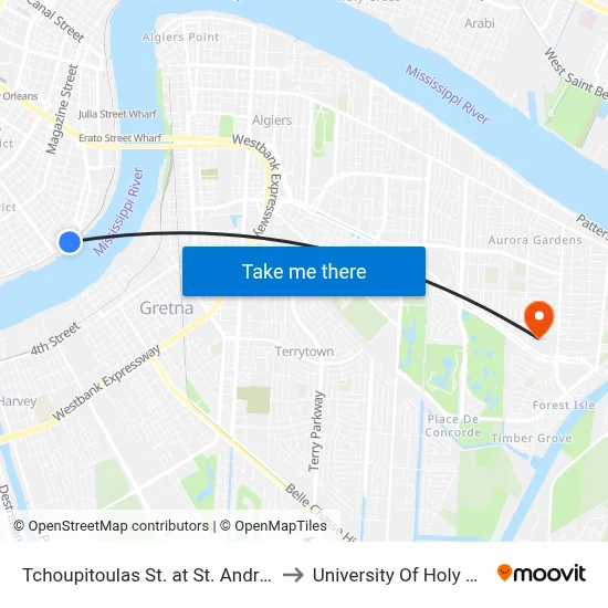 Tchoupitoulas St. at St. Andrew St. to University Of Holy Cross map