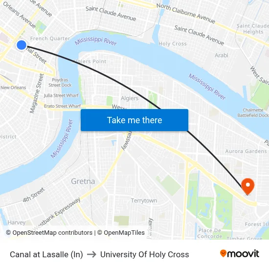Canal at Lasalle (In) to University Of Holy Cross map