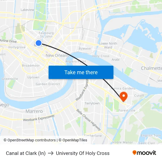 Canal at Clark (In) to University Of Holy Cross map